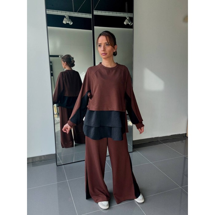Ensemble Blouse bi matière Et Pantalon