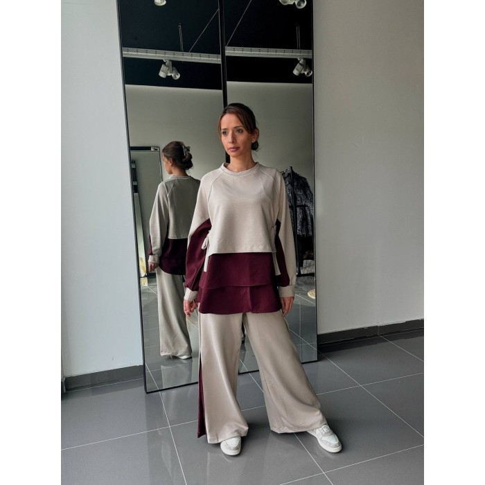 Ensemble Blouse bi matière Et Pantalon