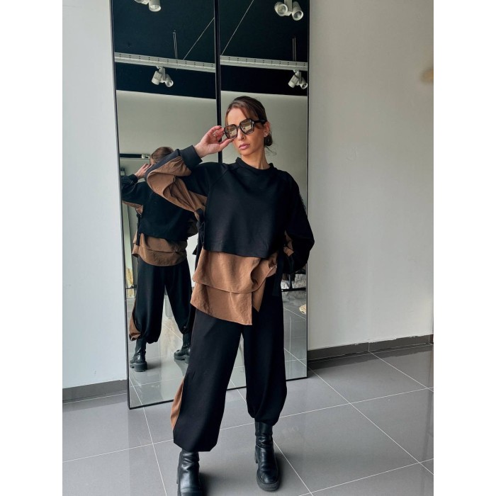 Ensemble Blouse bi matière Et Pantalon